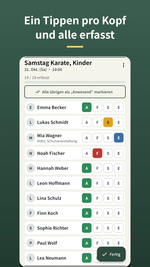 Herebook: Anwesenheitsliste 1
