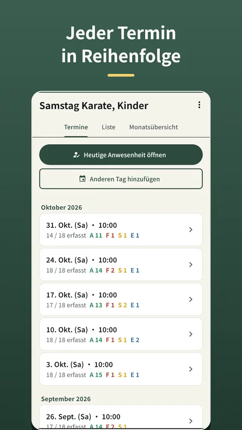 Herebook: Anwesenheitsliste 6
